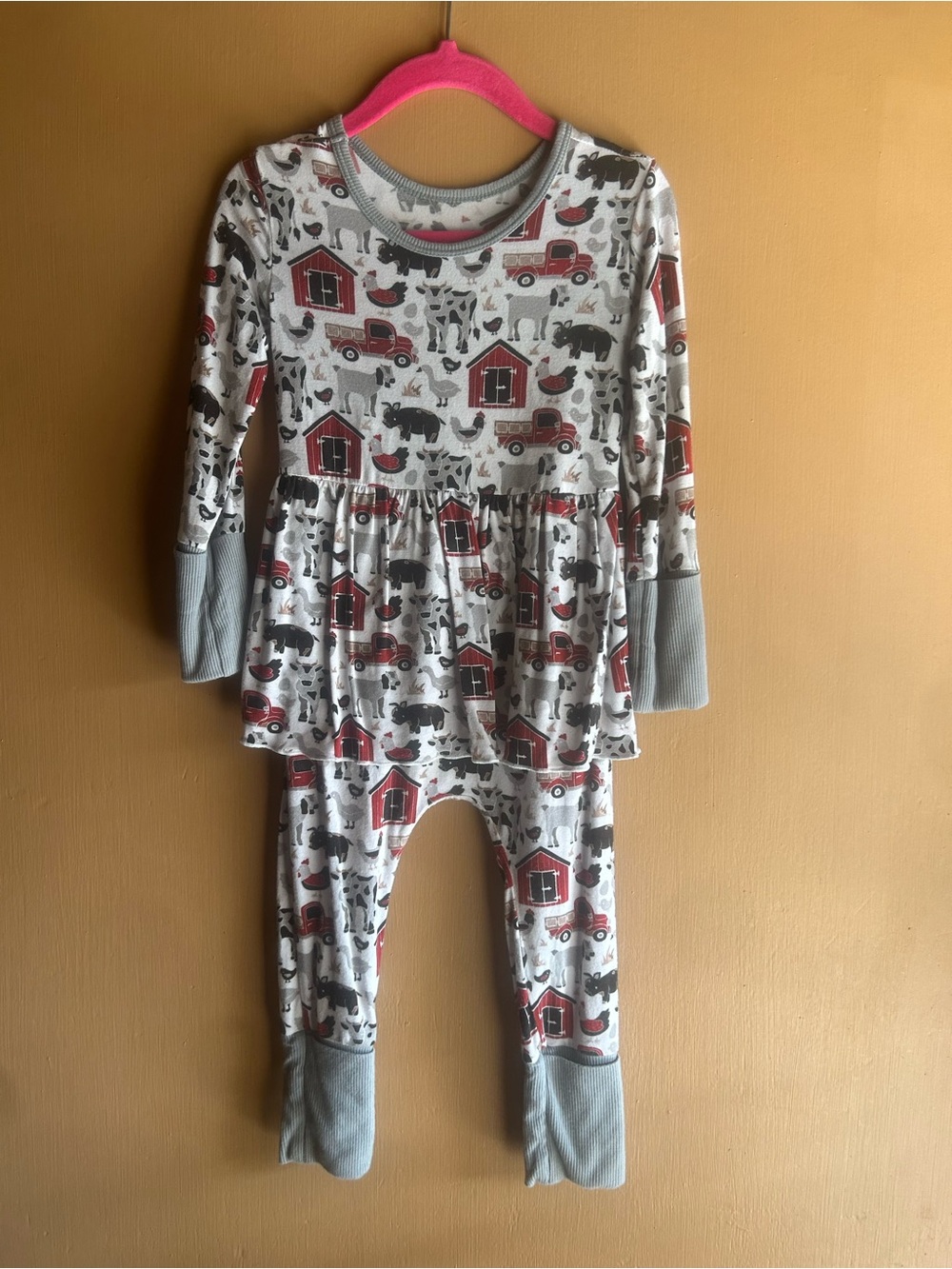 Kids Farm Animal Print Ready Set Romper Red & Gray